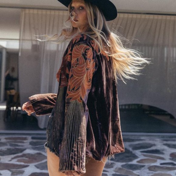 SOLD - Chasing Unicorns Movin On Up Embroidered Silk Velvet Jacket - M - Picture 7 of 11
